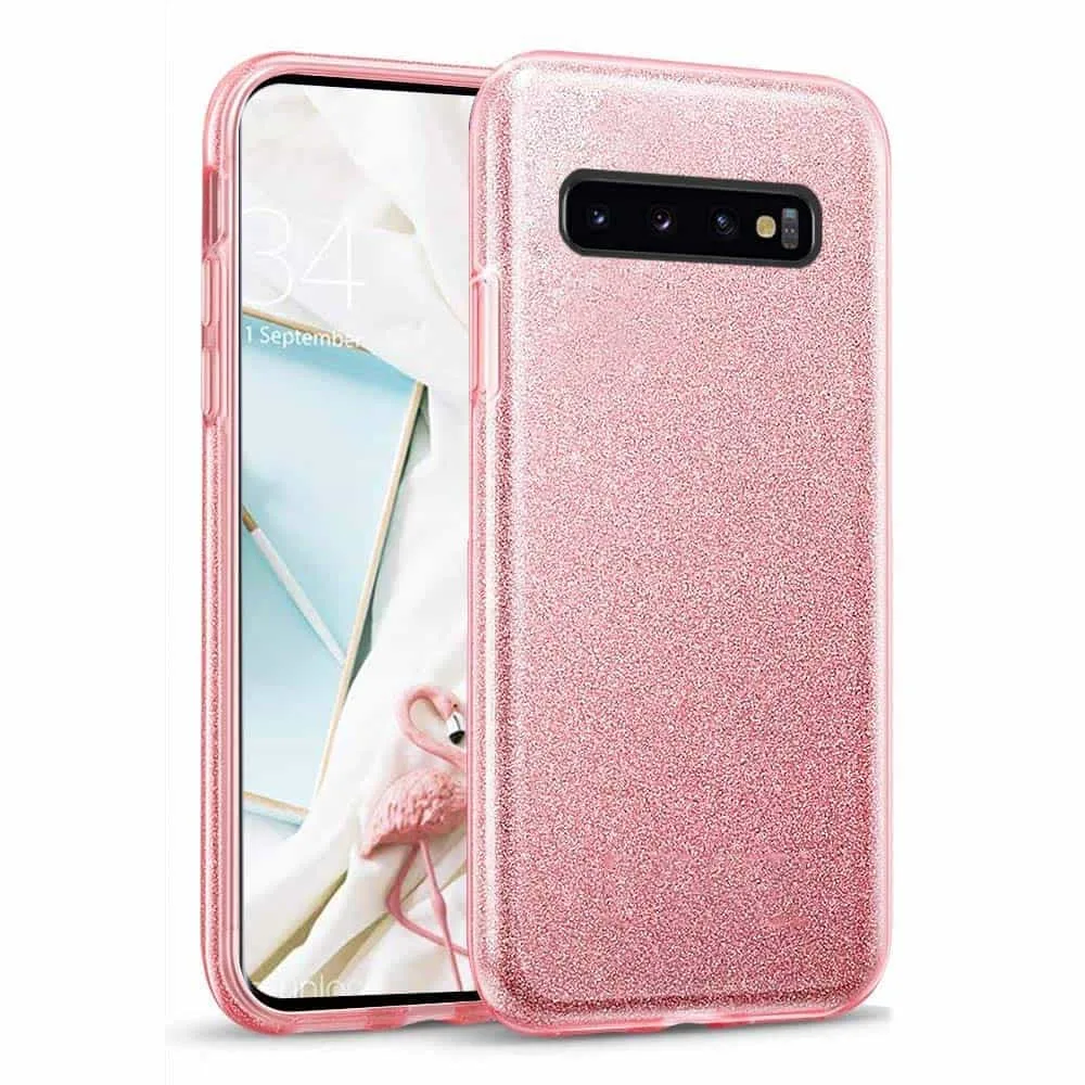 Capa Samsung Galaxy S10 Purpurina Brilhante - Dourado Rosa Capa Samsung Galaxy S10 Purpurina Brilhante - Dourado Rosa