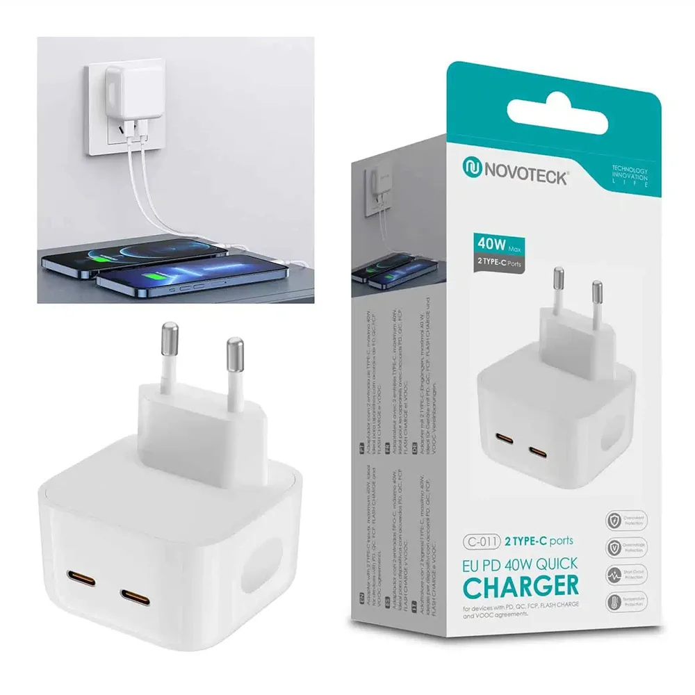 Adaptador de corrente USB-C de 40W 2xPD 20W
