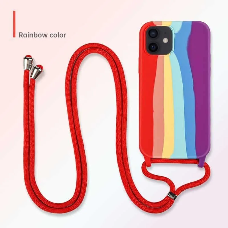 Capa iPhone 12 | 12 Pro com Cordão - Arco-íris Vermelho