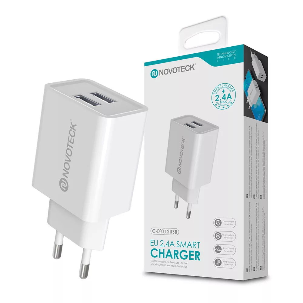 Carregador USB 2.4A Fast Charger Branco